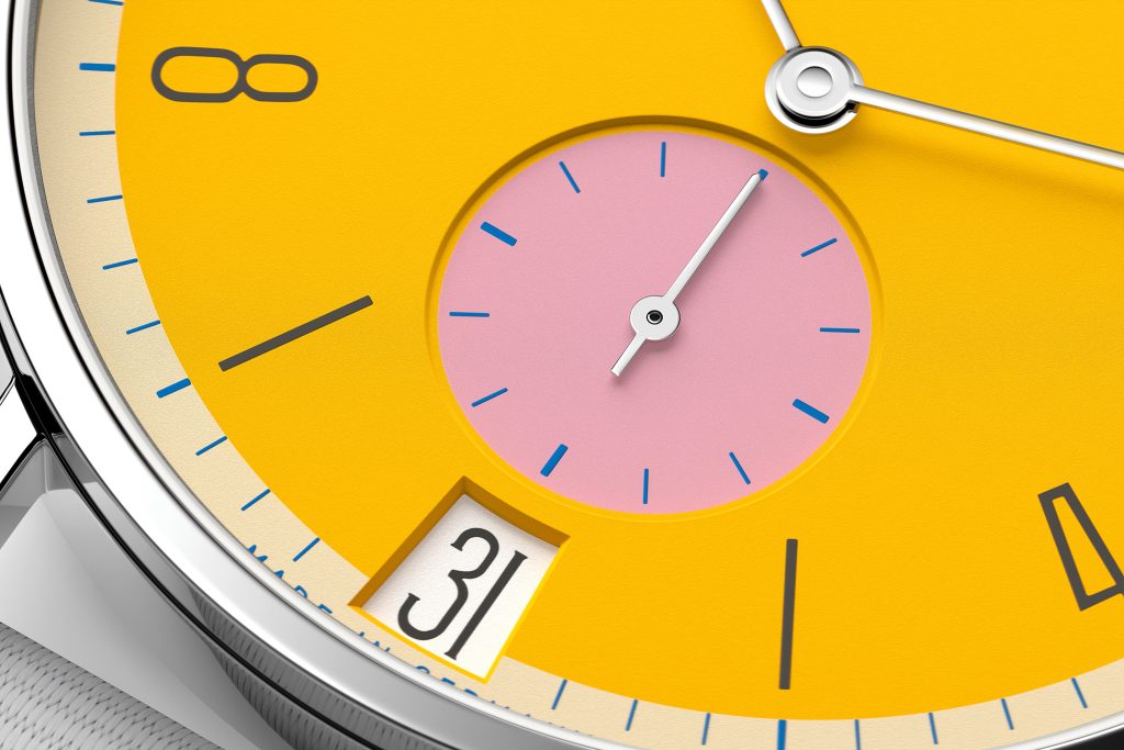 Bold contrasts: Tangente 38 date Katzengold from NOMOS Glashütte.