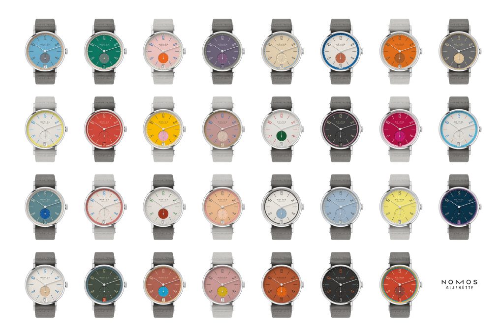 NOMOS Glashütte Icon Tangente 38 date models in 31 Color Compositions.