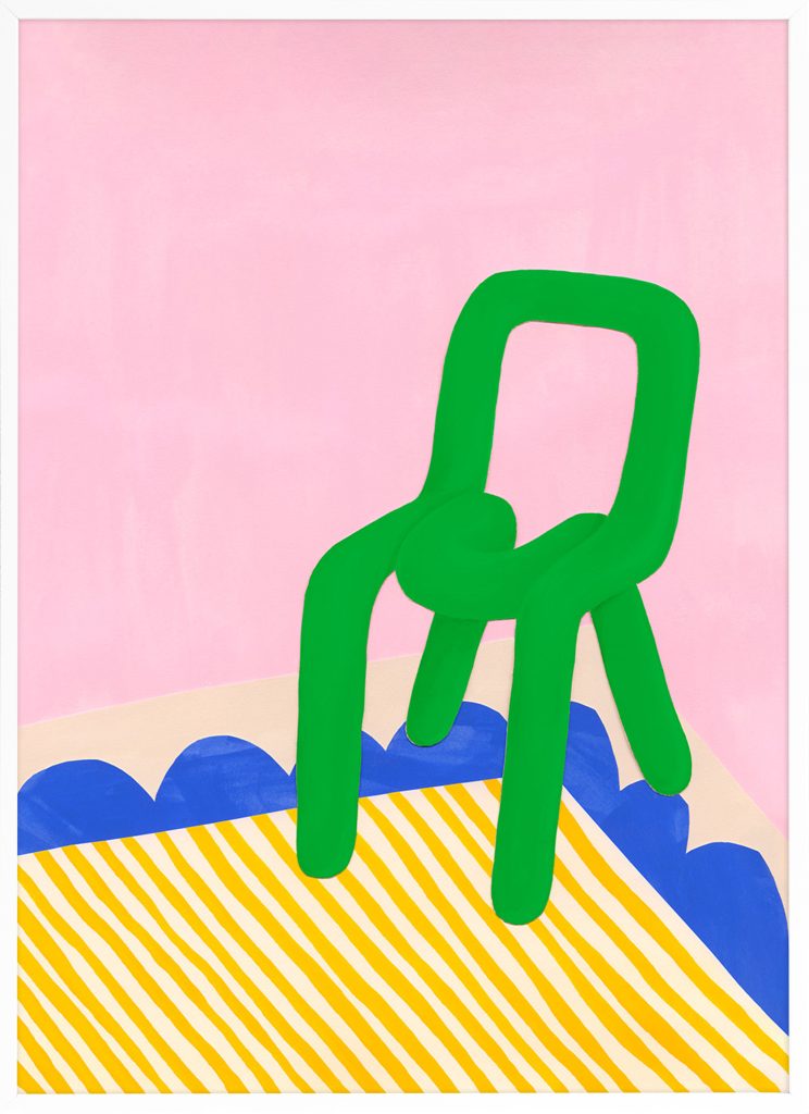 Desenio x Dani Klarić: Bold Chair Poster

A print of a chair in a bold green colour against a pink wall. The chair, that is styled together with a rug in blue and yellow, adds a playful touch to the print. This is a exclusive print from the Desenio x Dani Klarić collection.