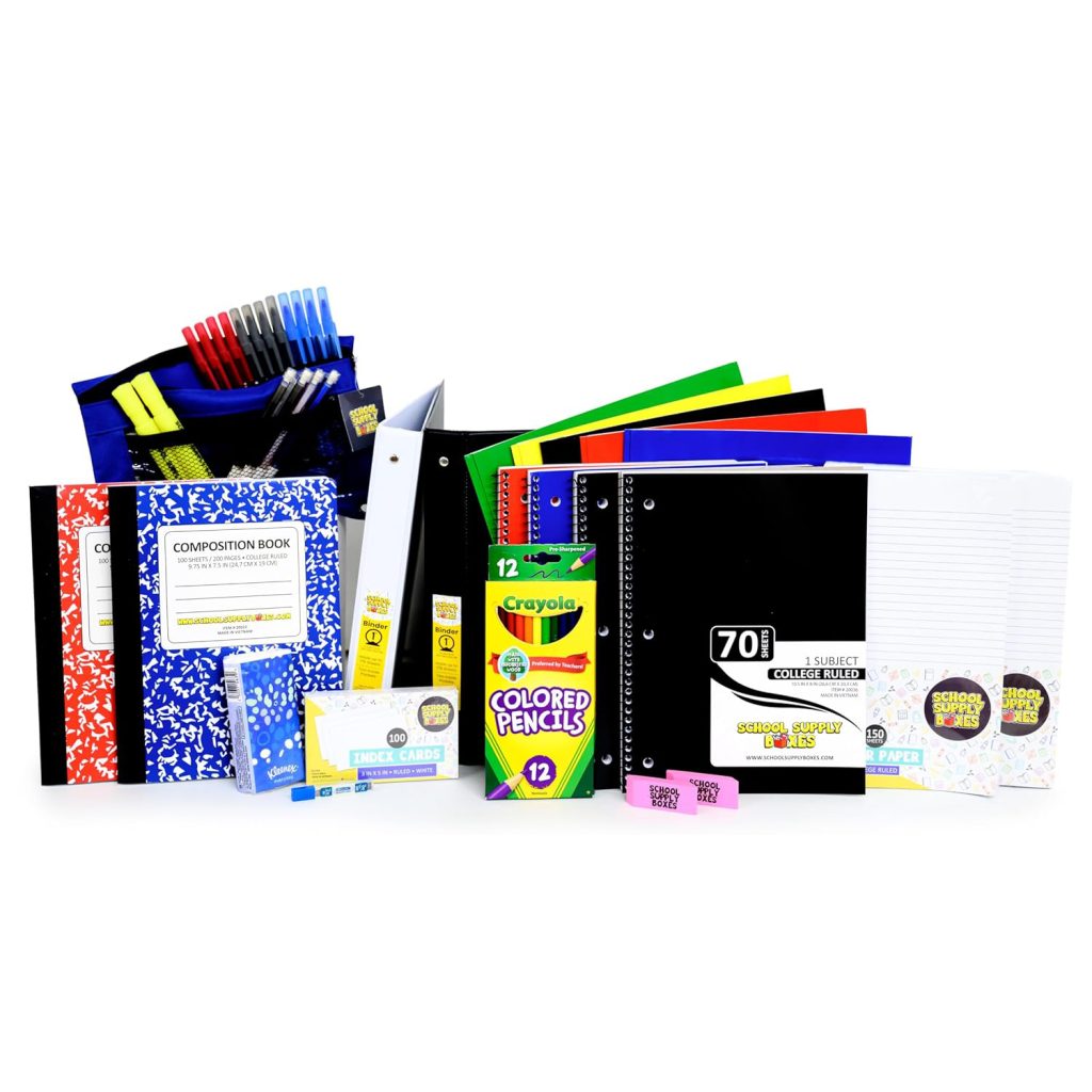 Secondary School Essentials Box - Writing Supplies, Notebooks, Composition Books, Binders, Markers, and More - 51 Pieces