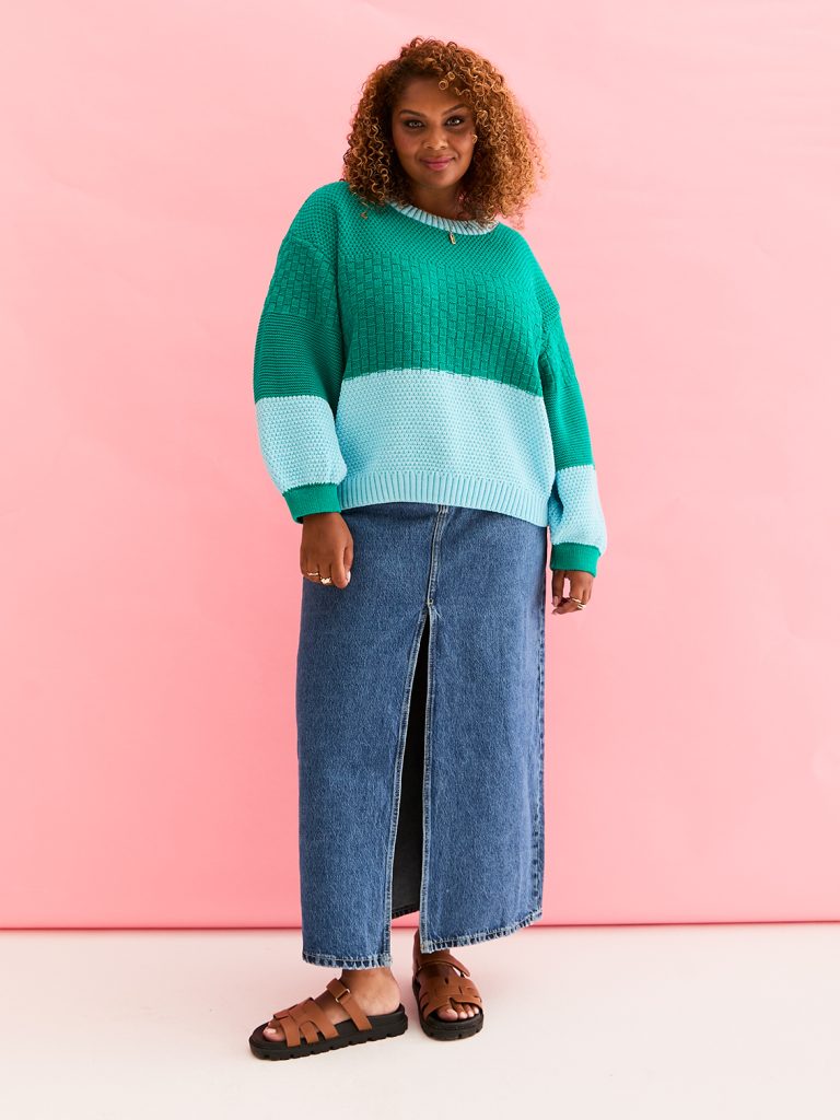 Taz Recycled Cotton Mix Two Tone Jumper - Green