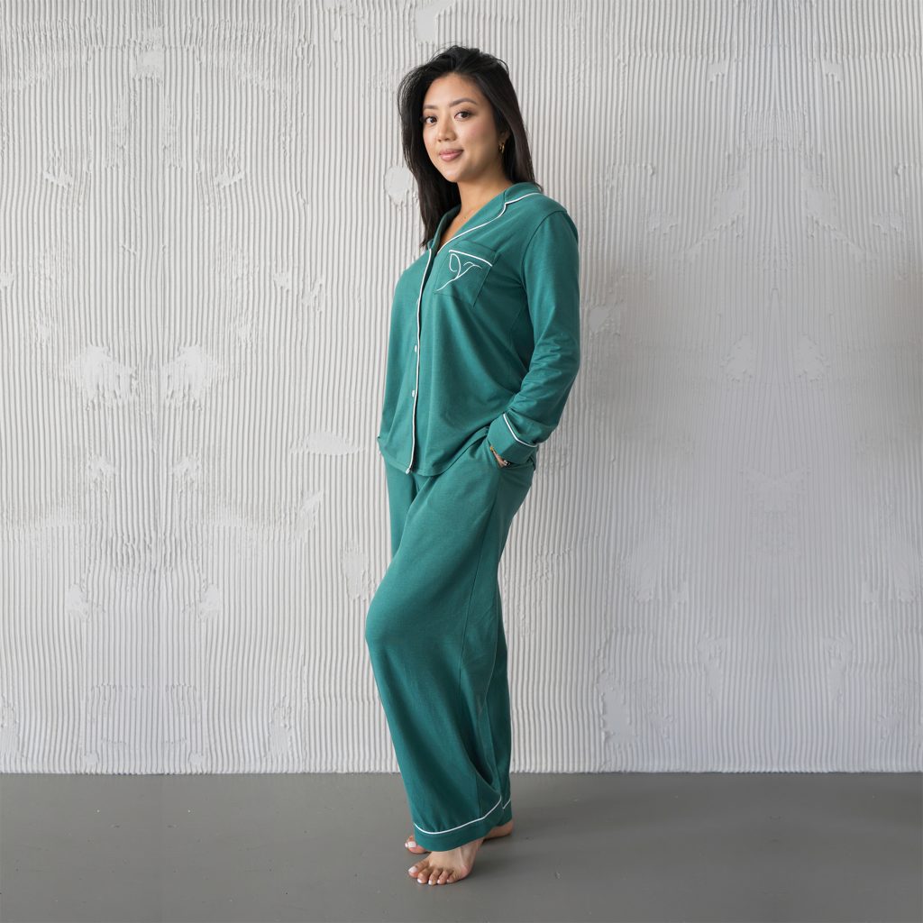 The Laila Pajama Set in Jade Green.