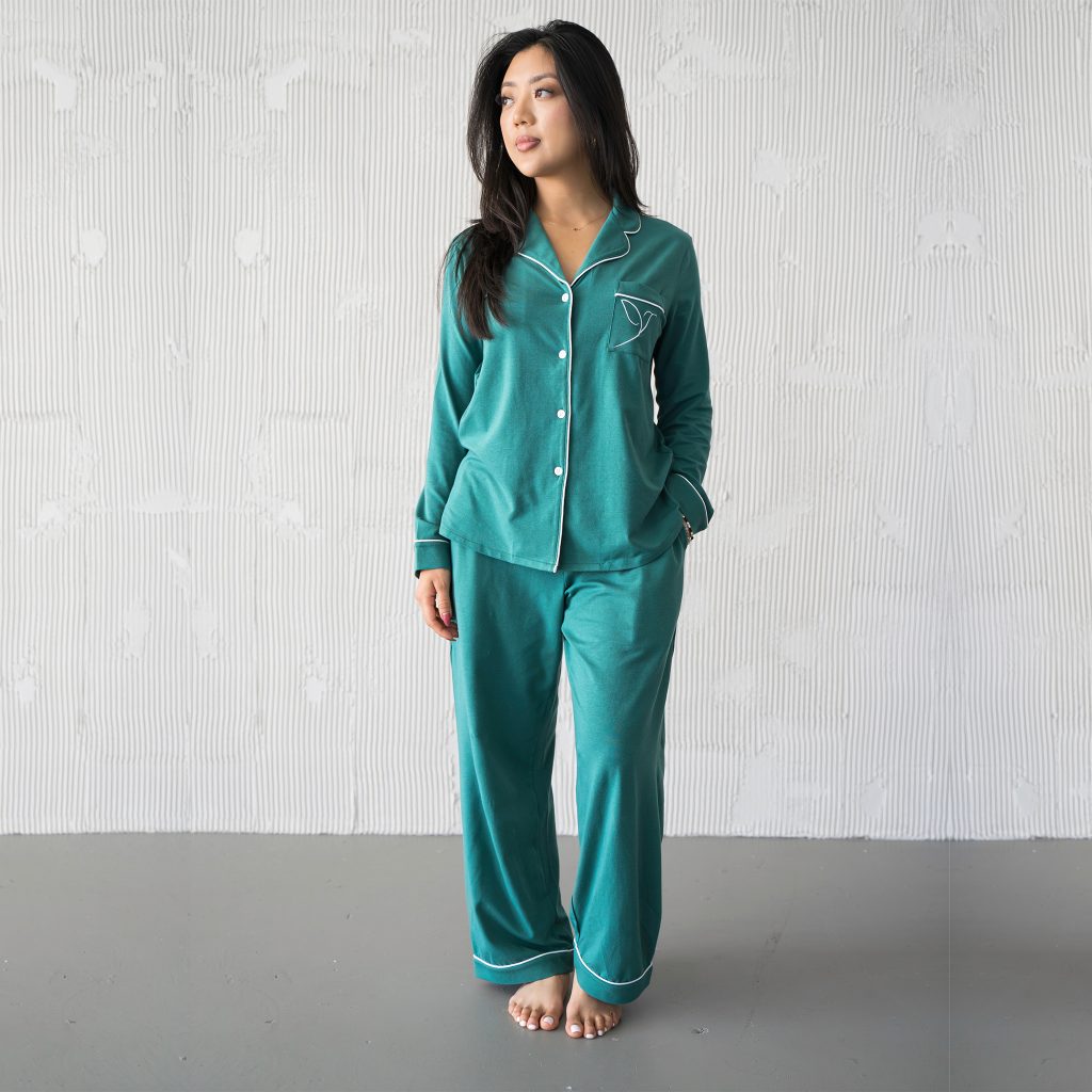 The Laila Pajama Set in Jade Green.