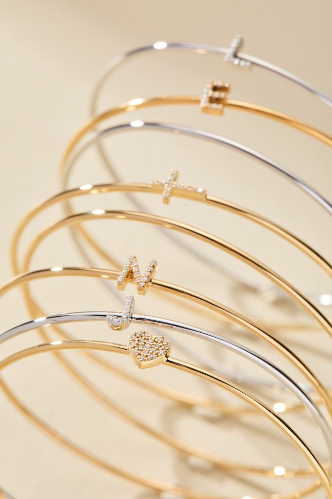 Madi Nelson x Tiny Tags Collection - Gold and Sterling Silver Pavé Initial Bangles