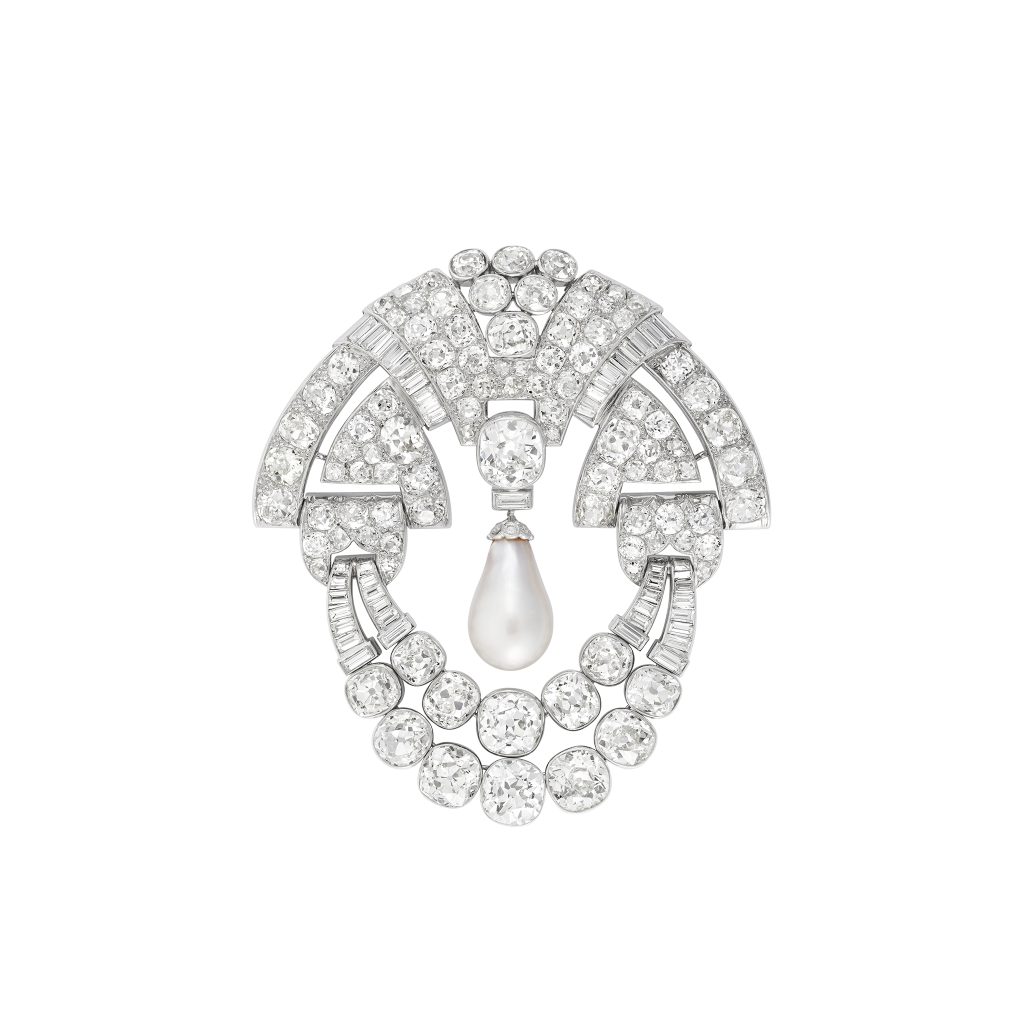 Van Cleef & Arpels, brooch, c. 1930, platinum, pearl, diamonds. Collection Van Cleef & Arpels.