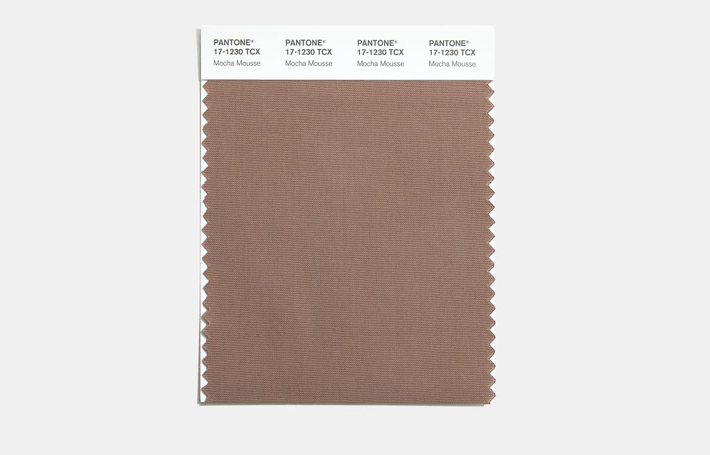 PANTONE® COY 2025: 17-1230 Mocha Mousse Cotton Swatch Card.
Photo courtesy of PANTONE®.