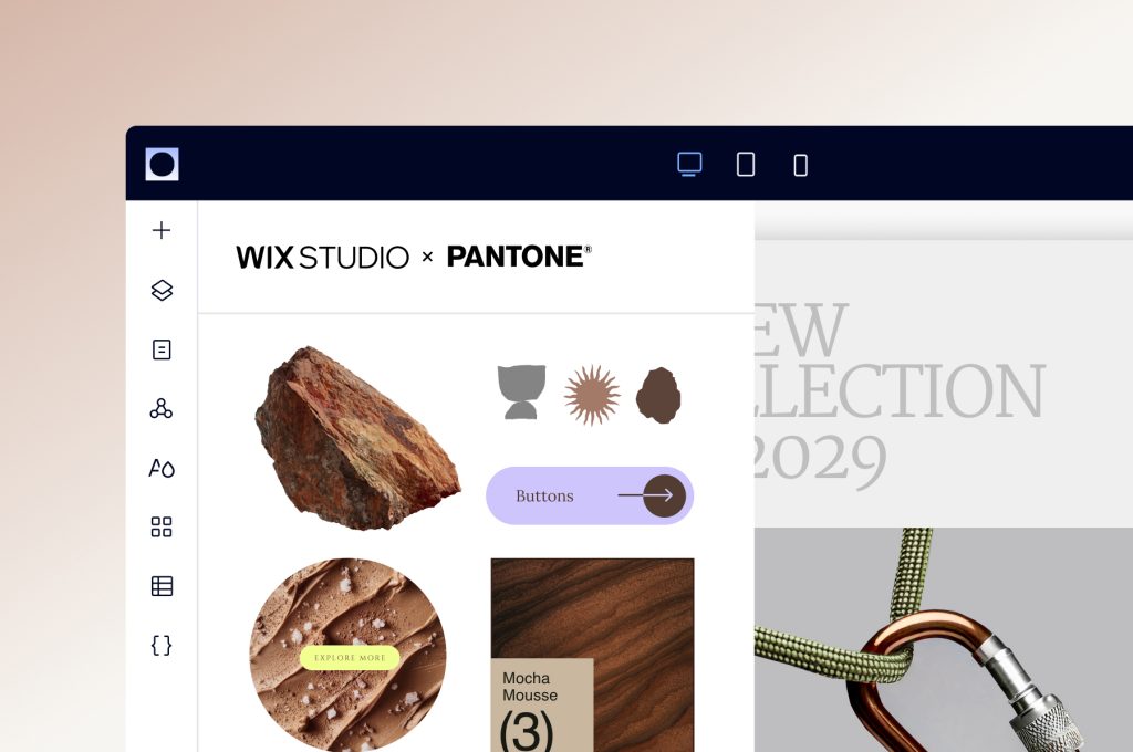 The first-ever capsule of web design assets incorporating the Pantone Color of the Year 2025, PANTONE 17-1230 Mocha Mousse is now exclusively available on Wix Studio.