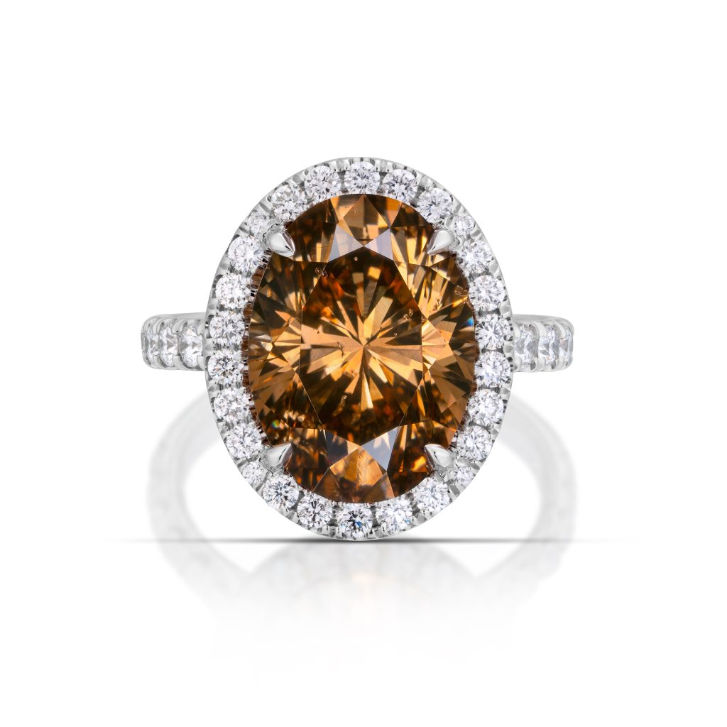 6.39 Carat Brown Oval Diamond Halo Ring