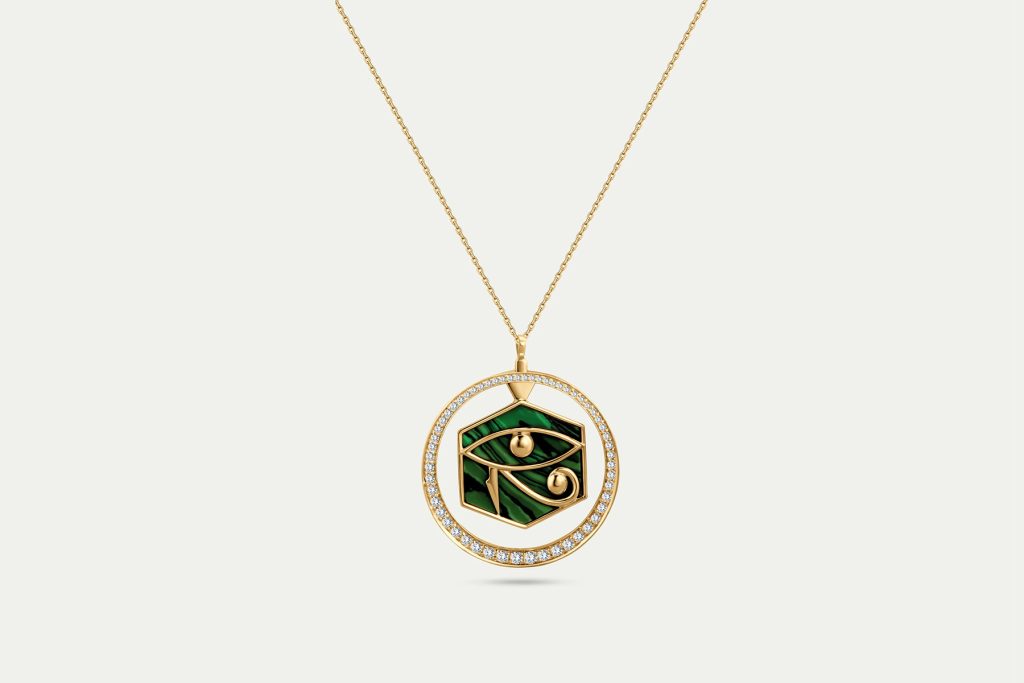 Eye of Horus Gold Necklace, Diamonds, Yellow Gold, Designed by Heidi Bastamy