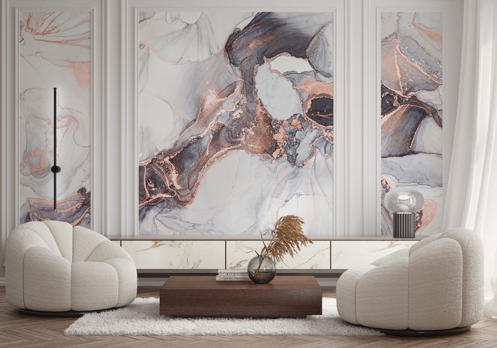 Bobbi Beck, Valencia - Rose Gold Marble Watercolor Wallpaper Mural