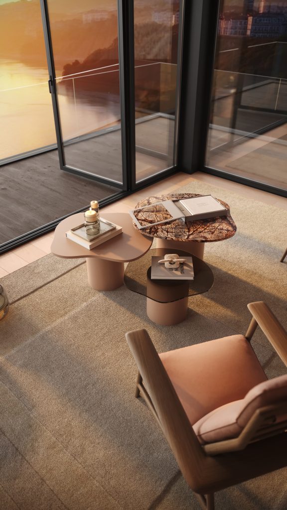 Stylish Club Ripa Armchair and Natur Coffee Tables.