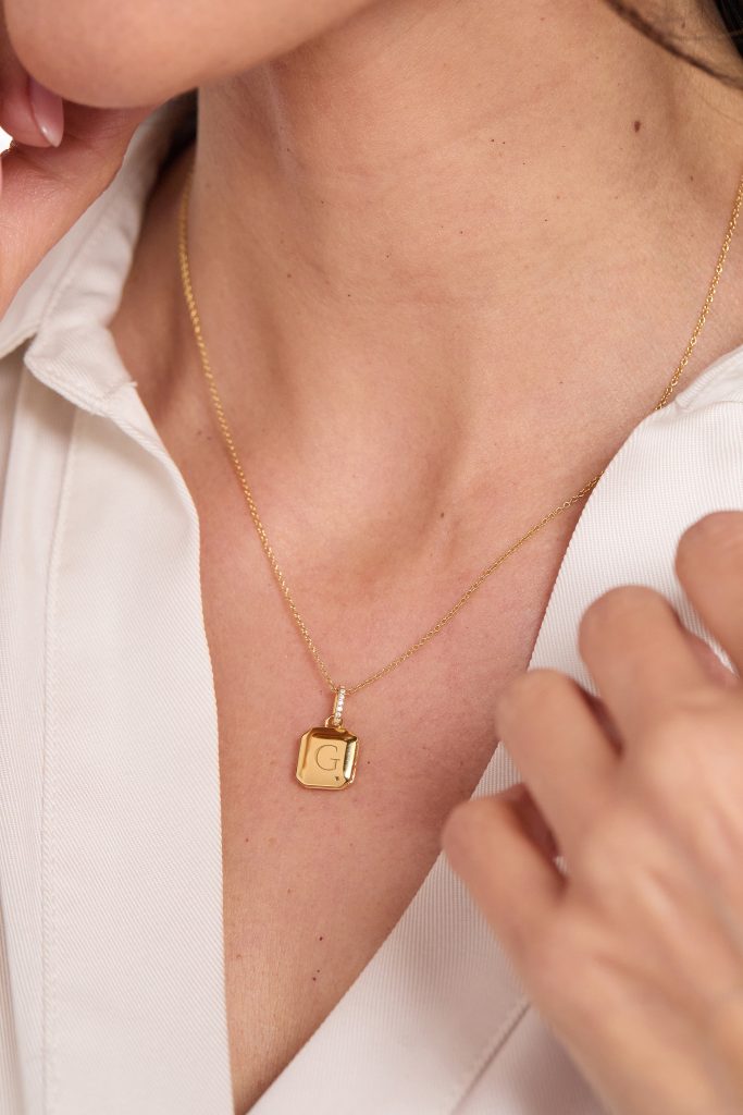 Tiny Tags' Square Mini Locket Necklace with Pavé Jump Ring
