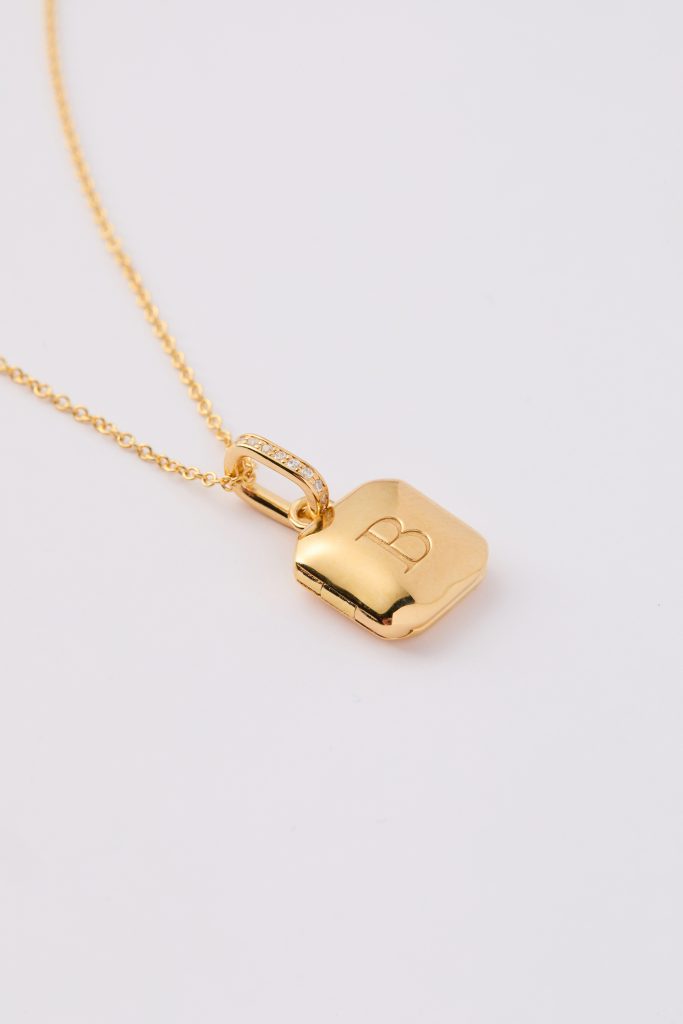 Tiny Tags' Square Mini Locket Necklace with Pavé Jump Ring