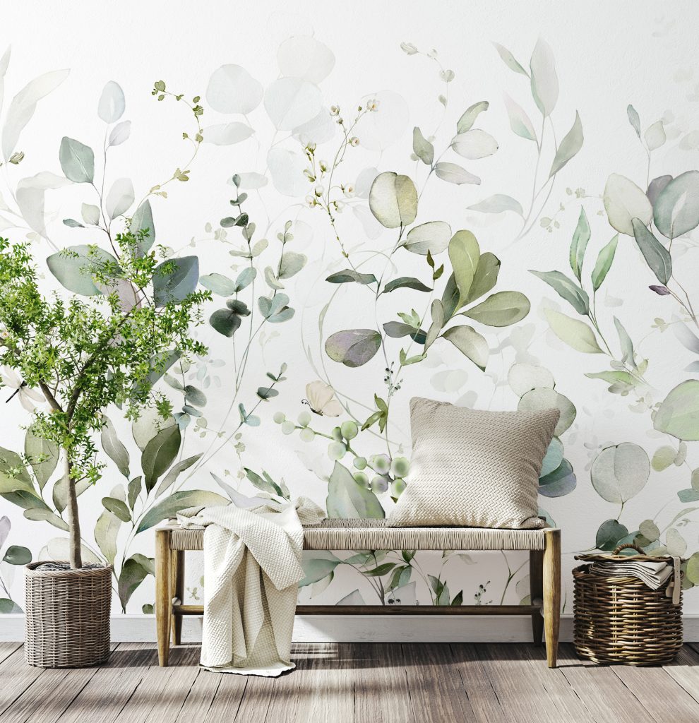 Green Floral Wallpaper Mural available at Wallsauce.com